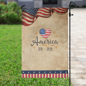 America Heart 250 Years Garden Flag US Semiquincentennial Cute Patriotic 1776 to 2026 TS02 Vintage Rustic Tan Navy Print Your Wear