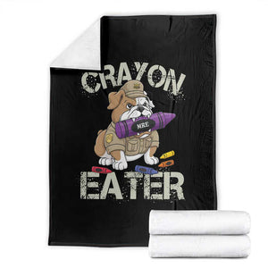Crayon Eater Bulldog Throw Blanket Funny Military Gift with Combat Pup and MRE Crayon TS02 Black Print Your Wear