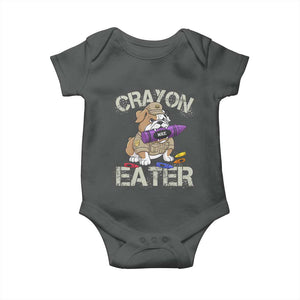 Crayon Eater Bulldog Baby Onesie Funny Military Gift with Combat Pup and MRE Crayon TS02 Dark Heather Print Your Wear