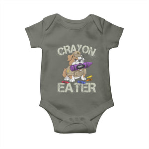 Crayon Eater Bulldog Baby Onesie Funny Military Gift with Combat Pup and MRE Crayon TS02 Military Green Print Your Wear