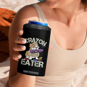 Crayon Eater Bulldog 4 in 1 Can Cooler Tumbler Funny Military Gift with Combat Pup and MRE Crayon TS02 Print Your Wear