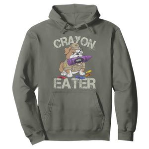 Crayon Eater Bulldog Hoodie Funny Military Gift with Combat Pup and MRE Crayon TS02 Military Green Print Your Wear
