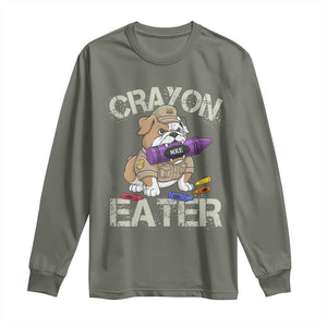 Crayon Eater Bulldog Long Sleeve Shirt Funny Military Gift with Combat Pup and MRE Crayon TS02 Military Green Print Your Wear