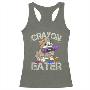 Crayon Eater Bulldog Racerback Tank Top Funny Military Gift with Combat Pup and MRE Crayon TS02 Military Green Print Your Wear