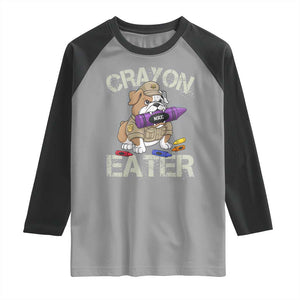 Crayon Eater Bulldog Raglan Shirt Funny Military Gift with Combat Pup and MRE Crayon TS02 Sport Gray Black Print Your Wear