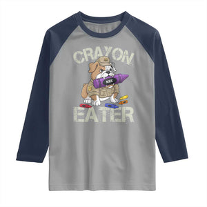 Crayon Eater Bulldog Raglan Shirt Funny Military Gift with Combat Pup and MRE Crayon TS02 Sport Gray Navy Print Your Wear