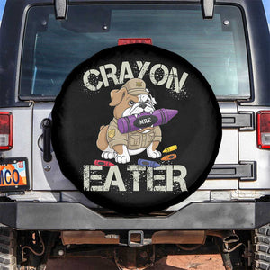 Crayon Eater Bulldog Spare Tire Cover Funny Military Gift with Combat Pup and MRE Crayon TS02 No hole Black Print Your Wear