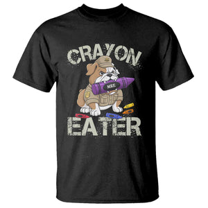 Crayon Eater Bulldog T Shirt Funny Military Gift with Combat Pup and MRE Crayon TS02 Black Print Your Wear