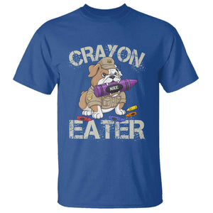 Crayon Eater Bulldog T Shirt Funny Military Gift with Combat Pup and MRE Crayon TS02 Royal Blue Print Your Wear