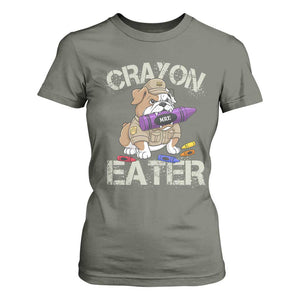 Crayon Eater Bulldog T Shirt For Women Funny Military Gift with Combat Pup and MRE Crayon TS02 Military Green Print Your Wear