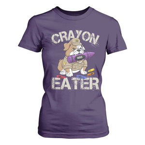 Crayon Eater Bulldog T Shirt For Women Funny Military Gift with Combat Pup and MRE Crayon TS02 Purple Print Your Wear