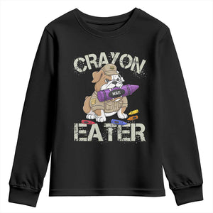 Crayon Eater Bulldog Youth Sweatshirt Funny Military Gift with Combat Pup and MRE Crayon TS02 Black Print Your Wear
