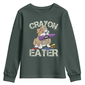 Crayon Eater Bulldog Youth Sweatshirt Funny Military Gift with Combat Pup and MRE Crayon TS02 Dark Forest Green Print Your Wear