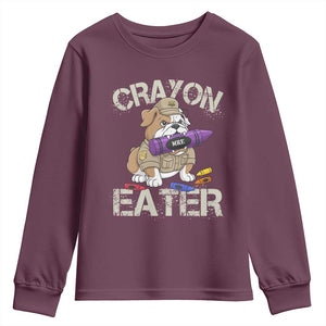 Crayon Eater Bulldog Youth Sweatshirt Funny Military Gift with Combat Pup and MRE Crayon TS02 Maroon Print Your Wear