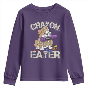 Crayon Eater Bulldog Youth Sweatshirt Funny Military Gift with Combat Pup and MRE Crayon TS02 Purple Print Your Wear