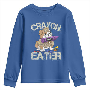 Crayon Eater Bulldog Youth Sweatshirt Funny Military Gift with Combat Pup and MRE Crayon TS02 Royal Blue Print Your Wear