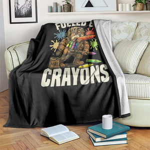 Fueled by Crayons Bulldog Soldier Throw Blanket Funny Combat Veteran Crayon Launcher TS02 Print Your Wear