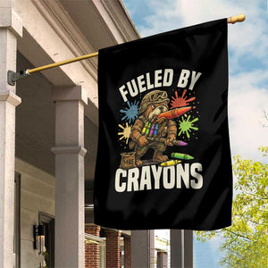 Fueled by Crayons Bulldog Soldier Garden Flag Funny Combat Veteran Crayon Launcher TS02 Print Your Wear