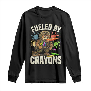 Fueled by Crayons Bulldog Soldier Long Sleeve Shirt Funny Combat Veteran Crayon Launcher TS02 Black Print Your Wear