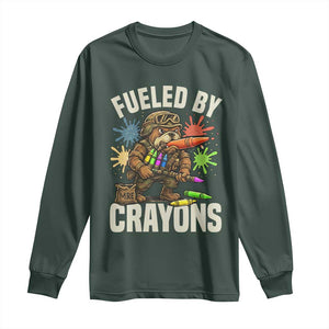 Fueled by Crayons Bulldog Soldier Long Sleeve Shirt Funny Combat Veteran Crayon Launcher TS02 Dark Forest Green Print Your Wear