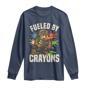 Fueled by Crayons Bulldog Soldier Long Sleeve Shirt Funny Combat Veteran Crayon Launcher TS02 Navy Print Your Wear