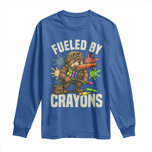 Fueled by Crayons Bulldog Soldier Long Sleeve Shirt Funny Combat Veteran Crayon Launcher TS02 Royal Blue Print Your Wear
