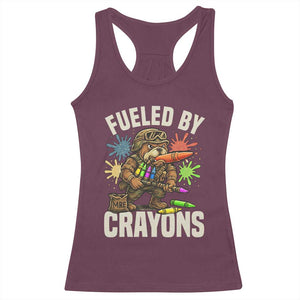 Fueled by Crayons Bulldog Soldier Racerback Tank Top Funny Combat Veteran Crayon Launcher TS02 Maroon Print Your Wear