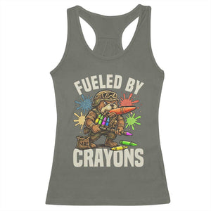 Fueled by Crayons Bulldog Soldier Racerback Tank Top Funny Combat Veteran Crayon Launcher TS02 Military Green Print Your Wear