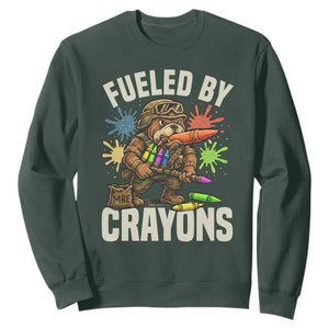 Fueled by Crayons Bulldog Soldier Sweatshirt Funny Combat Veteran Crayon Launcher TS02 Dark Forest Green Print Your Wear