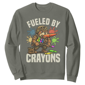 Fueled by Crayons Bulldog Soldier Sweatshirt Funny Combat Veteran Crayon Launcher TS02 Military Green Print Your Wear