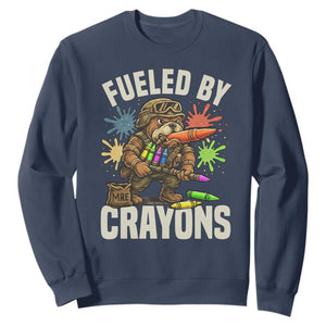 Fueled by Crayons Bulldog Soldier Sweatshirt Funny Combat Veteran Crayon Launcher TS02 Navy Print Your Wear
