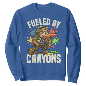 Fueled by Crayons Bulldog Soldier Sweatshirt Funny Combat Veteran Crayon Launcher TS02 Royal Blue Print Your Wear