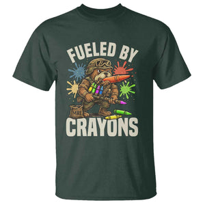 Fueled by Crayons Bulldog Soldier T Shirt Funny Combat Veteran Crayon Launcher TS02 Dark Forest Green Print Your Wear