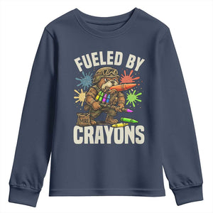 Fueled by Crayons Bulldog Soldier Youth Sweatshirt Funny Combat Veteran Crayon Launcher TS02 Navy Print Your Wear