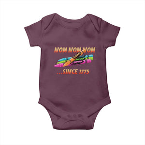 Nom Nom Nom Crayons Baby Onesie Since 1775 Funny Military Joke Veterans TS02 Maroon Print Your Wear