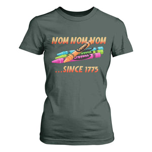Nom Nom Nom Crayons T Shirt For Women Since 1775 Funny Military Joke Veterans TS02 Dark Forest Green Print Your Wear