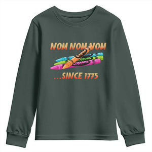 Nom Nom Nom Crayons Youth Sweatshirt Since 1775 Funny Military Joke Veterans TS02 Dark Forest Green Print Your Wear