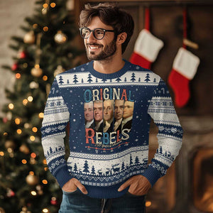 Original Rebels 250 Years of Freedom Ugly Christmas Sweater Founding Fathers Patriotic 1776 to 2026 Semiquincentennial TS02 Navy Beige Print Your Wear