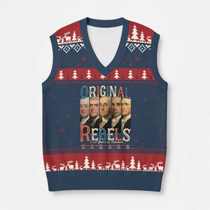 Original Rebels 250 Years of Freedom V-Neck Knit Sweater Vest Founding Fathers Patriotic 1776 to 2026 Semiquincentennial TS02 Navy Red Print Your Wear