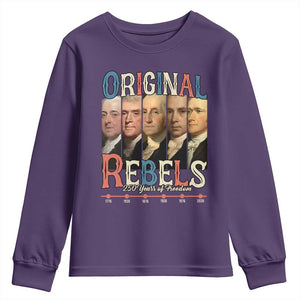 Original Rebels 250 Years of Freedom Youth Sweatshirt Founding Fathers Patriotic 1776 to 2026 Semiquincentennial TS02 Purple Print Your Wear
