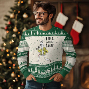 Funny Llama Just Killed a Man Ugly Christmas Sweater Singing Animal Pun Internet Meme TS02 Beige Green Print Your Wear