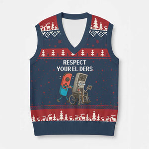Respect Your Elders Retro Gaming Meme V-Neck Knit Sweater Vest Funny Gamer Controller 80s TS02 Navy Red Print Your Wear