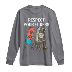 Respect Your Elders Retro Gaming Meme Long Sleeve Shirt Funny Gamer Controller 80s TS02 Charcoal Print Your Wear