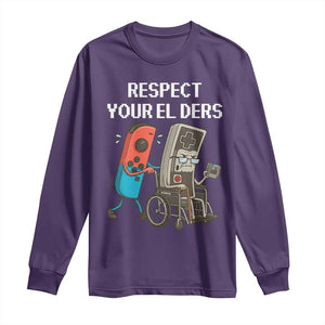 Respect Your Elders Retro Gaming Meme Long Sleeve Shirt Funny Gamer Controller 80s TS02 Purple Print Your Wear