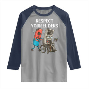 Respect Your Elders Retro Gaming Meme Raglan Shirt Funny Gamer Controller 80s TS02 Sport Gray Navy Print Your Wear
