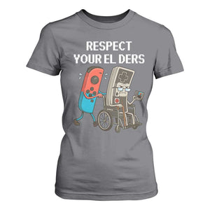 Respect Your Elders Retro Gaming Meme T Shirt For Women Funny Gamer Controller 80s TS02 Charcoal Print Your Wear