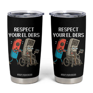 Respect Your Elders Retro Gaming Meme Tumbler Cup Funny Gamer Controller 80s TS02 Black Print Your Wear