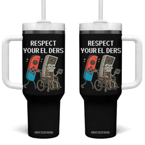 Respect Your Elders Retro Gaming Meme Tumbler With Handle Funny Gamer Controller 80s TS02 One Size: 40 oz Black Print Your Wear