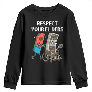 Respect Your Elders Retro Gaming Meme Youth Sweatshirt Funny Gamer Controller 80s TS02 Black Print Your Wear