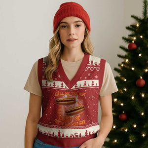 Call Me the Vet Offensive Hot Dog Meme V-Neck Knit Sweater Vest I Be Putting These Dogs Down Funny Glizzy Globber TS02 Red Beige Print Your Wear